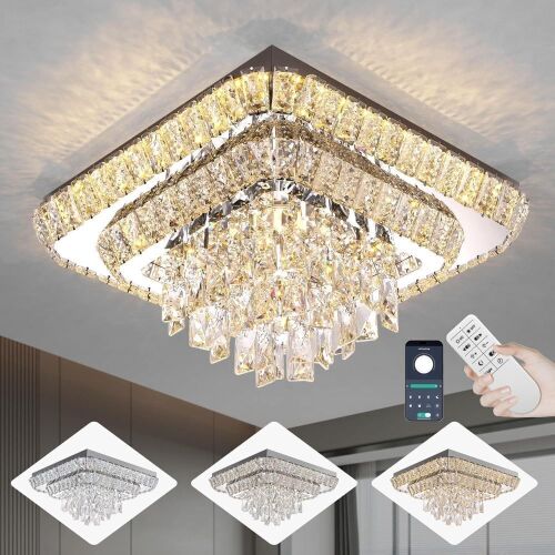 Elegant LED Crystal Raindrop Ceiling Light,18in Square Flush Mount - Lot 184