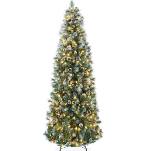 6' Pre-Lit Artificial Frosted Scotch Pine Pencil Christmas Tree w/ Metal Stand - Lot 228