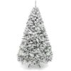 7.5' Snow Flocked Artificial Pine Christmas Tree w/ Foldable Metal Base - Thumbnail 1