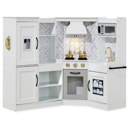 Pretend Play Corner Kitchen Wooden Toy Set for Kids w/ Lights, Sounds - Lot 210