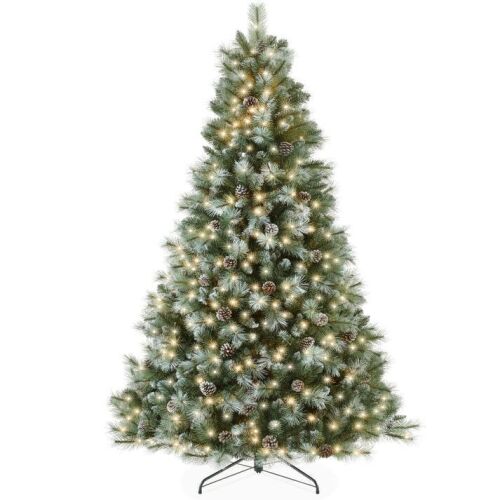 7.5' Pre-Lit Frosted Artificial Scotch Pine Christmas Tree w/ Metal Stand - Lot 303