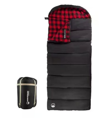 Wakeman Outdoors XL 3-Season Envelope Style Sleeping Bag with Carrying Bag and Compression Straps in Red/Black - Lot 748JF