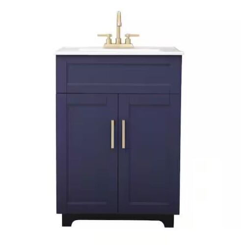 Comllen 24 in. W x 18 in. D x 35 in. H Modern Bathroom Vanity in Blue with White Ceramic Sink Top - Lot 35JF