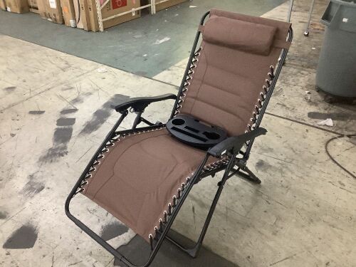 Oversized Padded Zero Gravity Chair, Folding Recliner w/ Headrest, Side Tray - Lot 115