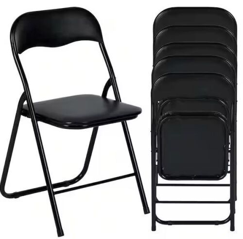 Homy Casa MAGOIU Black Metal Folding Utility Chair with Plastic Padded Seat and Steel Frame, Set of 6 - Lot 70JF