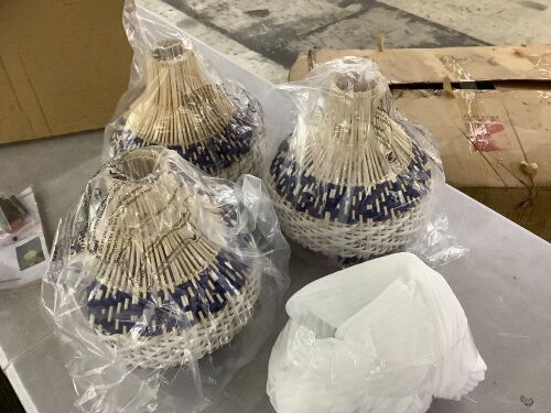 3-Pack Faux Rattan Pendant Light Fixture - Lot 685