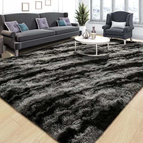 Fluffy Area Rug, 8 x 10, Black/Grey - Lot 279