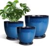 Ceramic Plant Pots with Drainage Holes and Saucers, 3 Pack - Thumbnail 1