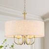 5 Light White Drum Light Fixture with Linen Shade, 19" - Thumbnail 1