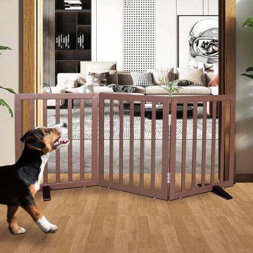 Freestanding Dog Fence 24" Height 3 Panels, Brown - Lot 788