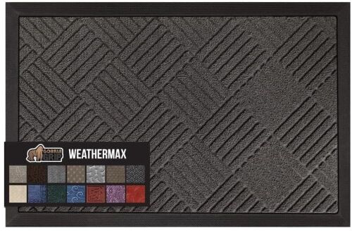 GORILLA GRIP 100% Waterproof All-Season WeatherMax Doormat, 47x35, Gray Diamond - Lot 549