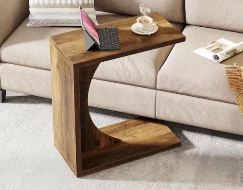 BYBLIGHT Kerlin 23.62 in. Rustic Brown C-Shaped Wood End Table - Lot 840JF