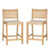 Linon Home Decor Lewis 25.25 in. Natural Cane Low Back Wood Counter Stool with Fabric Seat Set of 2 - Thumbnail 1