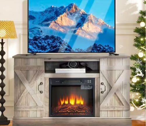 47 in. Freestanding TV Stand for 50 in. TVs, Gray - Fireplace Not Included, Light Cosmetic Damage on Underside - Lot 55JF