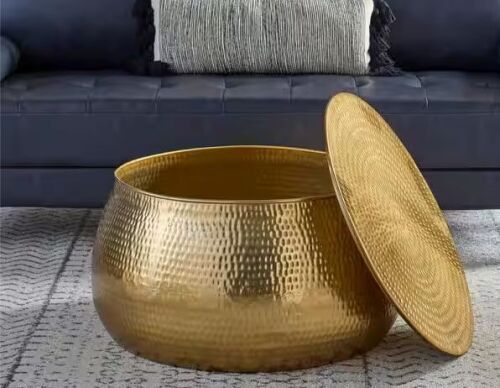 Home Decorators Collection Calluna 30 in. Gold Round Metal Coffee Table with Lift Top Storage - Lot 57JF