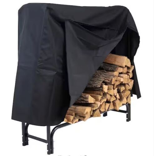 Sunnydaze 4 ft. Black Steel Firewood Log Rack with Cover - Lot 863JF