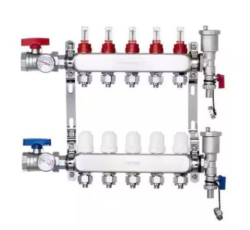 VEVOR 5-Branch Radiant Heat Manifold 1/2 in. PEX Tubing Floor Heating Manifold Set - Lot 53JF