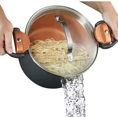Gotham Steel 5 Qt. Non-Stick Ti-Ceramic Pasta Pot with Built-In Strainer and Twist N' Lock Handles - Lot 887JF