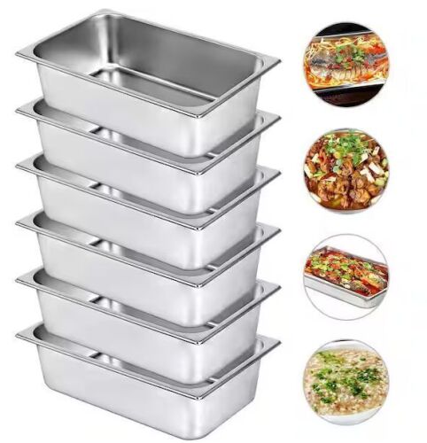 VEVOR 21.7 qt. Stainless Steel Full Size Pans, 20.9 x 12.8 x 5.9 in., 6 Pack - Lot 890JF