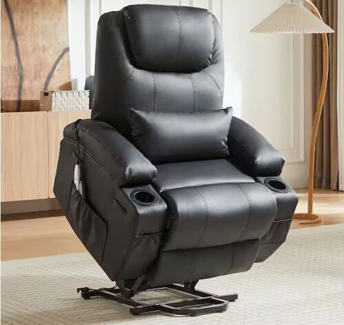 Bestier 35 in. W Black Power Lift Recliner Chair with 8-Point Massage and Heating - Lot 7JF