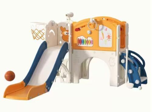 13-in-1 Toddler Slide Playset-Indoor/Outdoor Slide with Basketball Hoop, Golf Game & Drawing Board for Kids 1-3 - Lot 25JF