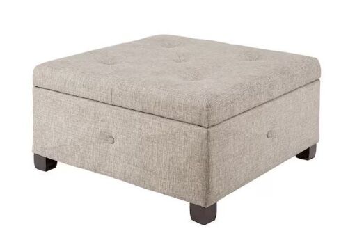 Madison Park Lucas Sand 29.5 in. W x 29.5 in. D x 16 in. H Soft Close Storage Ottoman - Lot 31JF