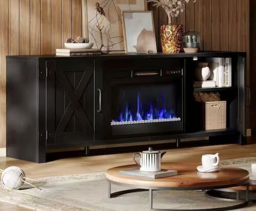 Bestier 63 in. Freestanding Electric Fireplace TV Stand in Black Fits TVs up to 70 in. with Storage Cabinet - Lot 16JF