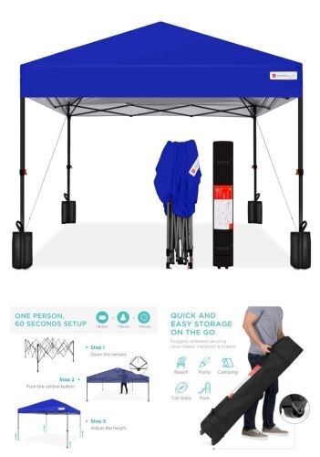 One-Person Setup Instant Pop Up Canopy w/ Case, 4 Weight Bags - 10x10ft - Lot 363
