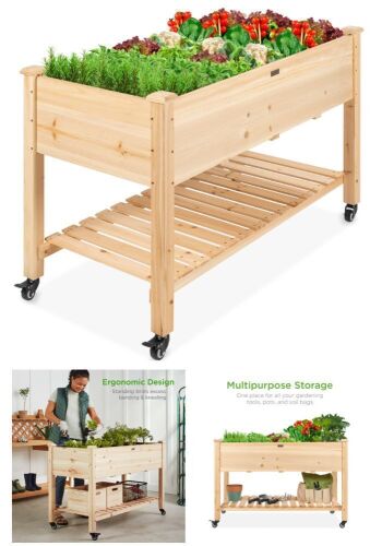 Mobile Raised Garden Bed Elevated Planter w/ Wheels, Shelf - 48x24x32in - Lot 364
