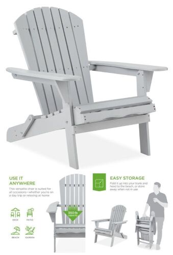 Folding Wooden Adirondack Chair, Accent Furniture w/ Natural Woodgrain - Lot 365
