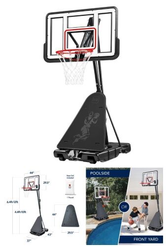 Adjustable 4.4-10ft Basketball Hoop, w/ Shatterproof Backboard, Ball Return - Lot 368