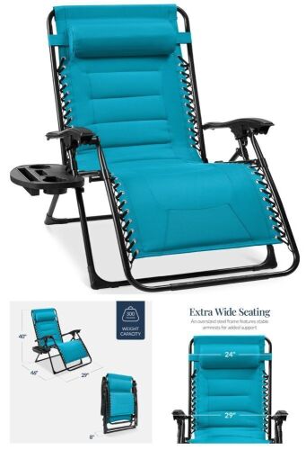 Oversized Padded Zero Gravity Chair, Folding Recliner w/ Headrest, Side Tray - Lot 374