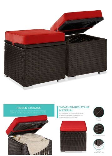 Set of 2 Wicker Ottomans, Multipurpose w/ Removable Cushions, Steel Frame - Lot 391