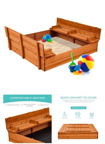 Kids Cedar Sandbox w/ Sand Screen, 2 Benches - 47x47in - Lot 394