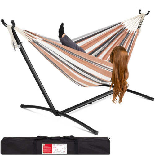 2-Person Brazilian-Style Double Hammock w/ Carrying Bag and Steel Stand - Lot 3914