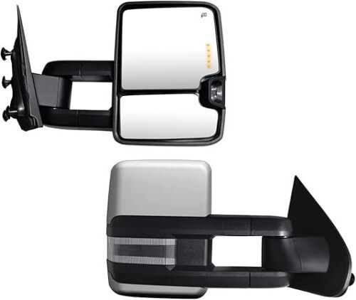 SUPDM Towing Mirrors Compatible with 2014 2015 2016 2017 2018 Chevy Silverado GMC Sierra 1500 2500 HD 3500 HD Side Mirrors with Power Heated Turn Signals Clearance Lamp, Running Light Pair Set Chrome - Lot 3933
