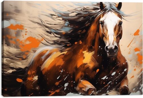 Horse Canvas Wall Art, Brown Horse Running Painting Picture Print Abstract Horses Graffiti Poster Print for Bedroom Living Room Decor - Lot 3956