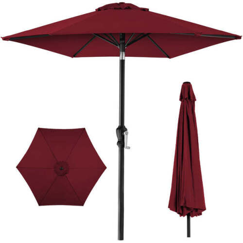 Outdoor Steel Market Patio Umbrella Decoration w/ Tilt, Crank Lift - 10ft - Lot 3957