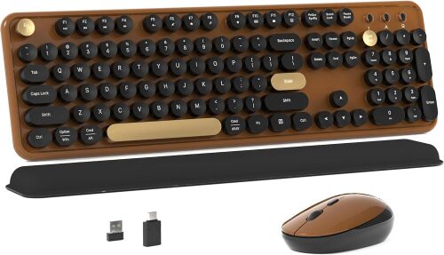 MPTOG Colorful Wireless Computer Keyboard and Mouse Combo with Round Typewriter Keycaps, Retro Design, Power Switch, Ergonomic Design, 2.4GHz Wireless for Windows, Mac, PC - Lot 3989
