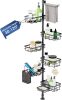 Shower Caddy Organizer Tension Pole, Rustproof 6-Pack Corner Shelf with 30-120 Inch Adjustable Shower Rack for Inside Shower, Extra Towel Bar & Soap Dish for Bathroom Organizers and Storage, Black - Thumbnail 1