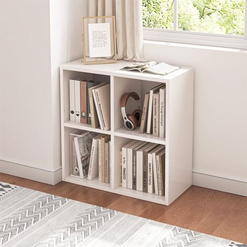 NELYE 4 Cube Organizer Bookcase - Fabric Storage Bins Container, Open Shelf Simple Compartments Bookshelf, White - Lot 4036