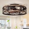 SHLUCE 19" Farmhouse Flush Mount Caged Ceiling Fans with Lights, 6 Speeds, Rustic Low Profile Ceiling Fan with Light and Remote, Small Bladeless Ceiling Fans with Lights for Kitchen, Bedroom - ETL - Thumbnail 1