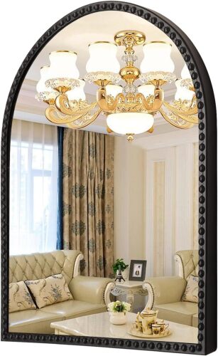 HLFMVWE Large Arch Wall Mirror, Arched Mirror for Bathroom, Vintage Metal Beaded Frame Decor Mirrors for Bedroom Accent Living Room Vanity Entryway - Lot 4046