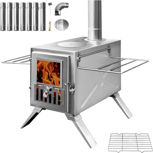 TOUNTO Wood Burning Stove,Portable Camping Stove with Chimney Pipes,Front Window，Side Racks,Mini Wood Stove for Outside Tent,Cookout,Truck Travel and inside Woodcutter's Cottage - Lot 4047