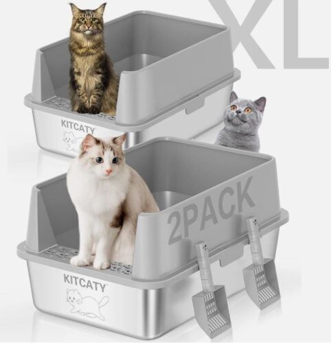 2PACK Stainless Steel Litter Box, Metal Boxs with X-Large - Lot 4061