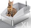 INVENHO Stainless Steel Cat Litter Box, Extra Large Litter Boxes for Big Cats, XL Metal Cat Litter Box with Lid, Anti-Urine Leakage, Non-Sticky, Include Cat Mat and Litter Scoop - Thumbnail 1