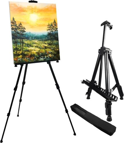 RRFTOK Art Painting Easel Stand for Displaying,Metal Adjustable Artist Easels for Canvases Height from 17 to 66 Inch,Carry Bag for Table-Top/Floor Drawing Painter and Display Black 1-Pack - Lot 4012