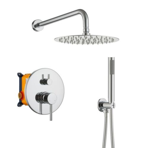 CLIHOME 10-Inch Two-function Wall Mount Round Shower System Set With Pressure Balance Valve in Chrome - Lot 4017