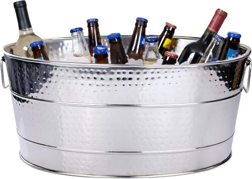 BREKX Aspen Heavy-Duty Oval Stainless Steel Drink Cooler for Parties - Metal Large Ice Bucket for Drinks, 25-Quart (30-Bottle) Large Cooler Ice Container for Parties, Leak Resistant - Lot 4053