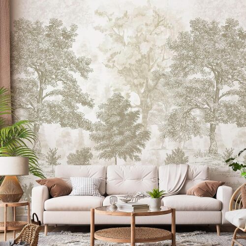 Zeeko Vintage Forest Wall Mural Peel and Stick, Beige Tree Wallpaper Self-Adhesive Large Nature Landscapes Murals Canvas Wall Decor for Bedroom Bathroom - Lot 4073